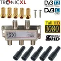 TronicXL SAT-Verteiler 4-fach Antennenverteiler + Wetterschutz + F-Stecker BK SAT Splitter