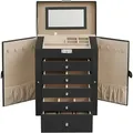Boxxx Schmuckkästchen, Schwarz, Beige, Textil, Leder, Holzwerkstoff, Lederlook, 26x32x15.6 cm, Ringhalter, Kosmetikspiegel, Schubladen herausnehmbar, Ordnen & Aufbewahren, Schmuckaufbewahrung
