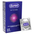 Durex Intense Kondome – Für komfortablen Sitz, safer sex und hervorragende Gleitfähigkeit mit Noppen, Rippen & viel Desirex-Gel, anatomische Easy-On-Form – 10er Pack (1 x 10 Stück)