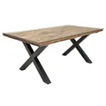 invicta INTERIOR Massiver Esstisch Barracuda antik Teak 180cm inkl. Glasplatte mit schwarzem X-Gestell aus Edelstahl Konferenztisch Tisch Holztisch