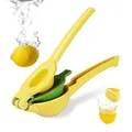 Relaxdays Zitruspresse manuell, stabile Fruchtpresse 2in1 für Zitronen und Limetten, Bar, HxBxT: 5,5 x 7,5 x 22 cm, gelb