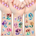 Meerjungfrau Glitzer Tattoo Set Kinder, 12 Blätter Meerjungfrau Fake Tattoos für Kinder, Geschenke für Mädchen, Geburtstag Party Geschenk Kleine, Hautfreundliche Temporäre