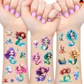 Meerjungfrau Glitzer Tattoo Set Kinder, 12 Blätter Meerjungfrau Fake Tattoos 
