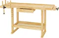 Wiltec Werkbank 151 x 61,5 x 86 cm aus Holz, Werktisch aus Rubberwood, Hobelbank bis 150 kg belastbar, Werkzeugbank mit Schublade und Spannzangen