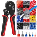 Grasomtools® Aderendhülsen-Crimpwerkzeug-Set, Doppel- und Einzel-Aderendhülsen-Anschlüsse, GT16-4 viereckige Ratschenbacken-Draht-Crimpzange (0,08–16 mm²) mit 1200 Stück Anschlusssteckerhülsen