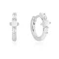 Brandlinger ® Ohrringe Silber 925 hängend. Creolen mit Opal und Zirkonia Stein. Schmuck Damen vergoldet mit 18 Karat (Silber und Gold) für Frauen und Mädchen. Durchmesser der Creolen 11,5mm. (Silber)