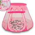 Selonis Baby Spielzelt Mit Plastikbällen Zelt 105X90cm/600 Bälle Plastikkugel Kinder, Pink:Perle-Grau-Transparent-Puderrosa