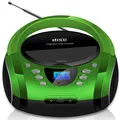 Cyberlux Tragbare Boombox CD/CD-R USB UKW-Radio AUX-In Kopfhöreranschluss CD-Player Kinderradio Boombox CD-Radio Stereoanlage Kompaktanlage Silverstone Green