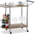 Relaxdays Servierwagen 2 Etagen, Holz-Optik, MDF und Stahl, 4 Rollen, mit Griff, Barwaagen, HxBxT 76 x 39 x 82 cm, braun