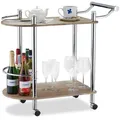 Servierwagen 2 Etagen, Holz-optik, Mdf Und Stahl, 4 Rollen, Mit Griff, Barwaagen, Hxbxt 76 X 39 X 82 Cm, Braun - Relaxdays