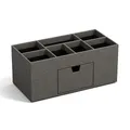 BIGSO VENDELA Schreibtisch Organizer mit 7 Fächern und Schublade – Ablagebox aus Faserplatte und Papier in Leinenoptik – Schreibtischset für Büromaterial – grau