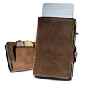 slimfin® Slim Wallet mit Münzfach - Kartenetui - Geldbeutel Herren - Geldbörse - Portemonnaie - Portmonee - Card Holder klein/Mini mit RFID Schutz - Braun