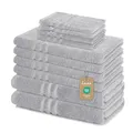Lavea® 10-teiliges Handtuch Set Elena, 100% Baumwolle - 4 x Handtuch, 2 x Duschtuch, 2 x Gästetuch, 2 x Waschhandschuh, Frottee Handtücher Set weich, saugstark & pflegeleicht, Bad & Gäste, Silber