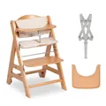 hauck Beta+, Natural - Mitwachsendes Kinderhochstuhl Set ab 6 Monaten bis 90 kg mit Rädern, Sitzkissen, Großes Essbrett, Kleiner Schutzbügel, 5 Punkt Gurt Sicherheitsgurt & Schrittgurt