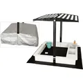 WONDERMAKE® Design Sandkasten mit Matschküche, Dach, Abdeckung OXFORD 420D, Vliesfolie, Sandkiste Holz quadratisch verschließbar Outdoor Garten - Weiß/Schwarz/Silber