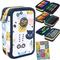 Federtasche 3-fache Federmappe Pucci Tiere Federmäppchen 46-teilig gefüllte Schüleretui Stifte und Pinsel inkl. Aufgabenheft Federbox Etui Stiftetasche Schlamper-Etui Schul-Etui
