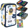 Goldkids Federtasche 3-fache Federmappe Pucci Tiere Federmäppchen 46-teilig gefüllte Schüleretui Stifte und Pinsel inkl. Aufgabenheft Federbox Etui Stiftetasche Schlamper-Etui Schul-Etui