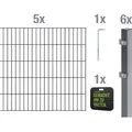 Alberts Doppelstabmatten Zaun, Höhe 100 cm, Länge 10 m, Zaun-Komplettset zum Einbetonieren, anthrazit, Pfosten 60x40 mm - Dunkelgrau