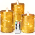 Goldene LED Kerzen, Batteriekerze mit eingelassener Lichterkette, 3-teilige