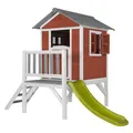 AXI Spielhaus Beach Lodge XL in Rot mit hellgrüner Rutsche | Stelzenhaus aus Holz für Kinder | Kleiner Spielturm für den Garten