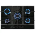 Klarstein Gas-Kochfeld Ignito 5 Gaskochfeld 5-flammig Gusseisen-Brenner Glaskeramik schwarz, Einbau Gas Kochfeld Gasherd 5 Platten Herdplatte Einbaukochfeld schwarz 75 cm x 10 cm x 52 cm