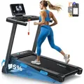 Elektrisches Laufband, Klappbares Laufband für Zuhause bis 12 km/h, Herzfrequenzmessung, für Zuhause und Büro, Belastbarkeit bis 136kg - Schwarz