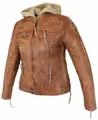 Damen Motorradjacke Lederjacke Damen Jacke mit Protektoren Lederjacke mit Kapuze Leather Jacket Biker Jacket Custom Jacke (DE/NL/SE/PL, Alphanumerisch, M, Regular, Regular, Braun)