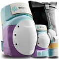 SKATEWIZ Protektoren-Set SHIELD - Skateboard Schonerset für Jugendliche und Erwachsene (Inliner Protektoren Damen Ellbogenschützer Herren, 7-tlg., Handschoner, Ellbogenschoner & Knieschoner Set), Rollschuhe, Schlittschuhe Damen & Skateboard blau|gelb M - Teenager ab 12 Jahre