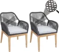 2er-Set Gartenstuhl HWC-H56b, Sessel Outdoor, wetterfest Seilgeflecht Rope Holz Akazie dunkelgrau Kissen hellgrau