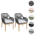 2er-Set Gartenstuhl HWC-H56b, Sessel Outdoor, wetterfest Seilgeflecht Rope Holz Akazie ~ dunkelgrau Kissen hellgrau