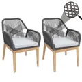 Mendler 2er-Set Gartenstuhl HWC-H56b, Sessel Outdoor, wetterfest Seilgeflecht Rope Holz Akazie - dunkelgrau Kissen hellgrau