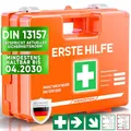 WERKSTEIN® Erste Hilfe Kasten [DIN 13157:2021] inkl. Wandhalterung, 5x Aufkleber & Plombe - Verbandskasten Betrieb - Erste Hilfe Koffer für Betrieb, Büro & Zuhause - Erste Hilfe Set - Sanitätskasten