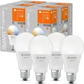 4 x Ledvance LED Smart+ Leuchtmittel Birne A75 14W = 100W E27 matt 1521lm Tunable White 2700K-6500K Dimmbar App Google Alexa WiFi