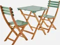 sweeek - Gartentisch aus Akazienholz, 2 Klappstühle - Graugrün