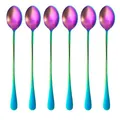 Intirilife 6er Set Löffel aus Edelstahl in Regenbogenfarben - 19 cm Länge - Eislöffel mit langem Stiel Dessertlöffel für Kaffee Latte Macchiato Longdrinks Cocktails Eistee