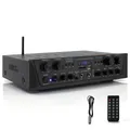 Pyle 500W- Bluetooth Verstärker, Mini Verstärker, Amplifier, Stereo Receiver- 4 Kanal AUX, FM- Radio, RCA- Subwoofer, USB, Mic- Eingang mit Echo, Audio Verstärker- Perfekt für Heimkino & Studio