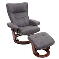 Mendler MCA Relaxsessel Montreal, Fernsehsessel Hocker, Stoff/Textil 130kg belastbar - dunkelgrau, walnussfarben