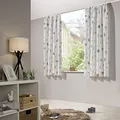 heimtexland ® Vorhang Kindergardine Leinen Optik Natur Grau Skandinavisch Wald Bär Gardine transparent Schienenband Kinderzimmer Ökotex Typ563 Weiß - Grau mit Kräuselband I HxB 145x135 cm