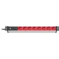 Alu-Line 19" Steckdosenleiste 8-fach rot/schwarz, 1HE, 2 Meter, Sicherung 10A, Kaltgerätestecker