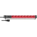 Alu-Line 19" Steckdosenleiste für Schaltschränke mit 10A Sicherungsautomat und Kaltgerätestecker IEC C14 8-fach silber/rot 2m H05VV-F 3G1,0