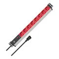Alu-Line 19" Steckdosenleiste für Schaltschränke mit 10A Sicherungsautomat und Kaltgerätestecker IEC C14 8-fach silber/rot 2m H05VV-F 3G1,0