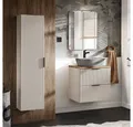 Lomadox Badmöbel-Set ADELAIDE-56-CASHMERE, (Spar-Set, 3-St., Hochschrank Doppelwaschtisch LED-Spiegel Keramikwaschbecken), 60cm Waschtisch mit Aufsatzwaschbecken, kaschmir und Eiche