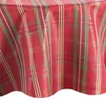 Elrene Home Fashions Shimmering Plaid Holiday Tablecloth, 70" Round, Red