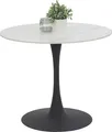 Runder Esstisch Paola - Tischplatte Sintered Stone Matt weiß marmoroptik - Trompetengestell Anthrazit - Ø 90x75cm