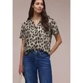 STREET ONE Kurzarmbluse Sommerbluse mit Animal Print beige 34 EU