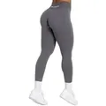 Smilodox Leggings Cetrina, Push Up Scrunch Leggings mit Schriftzug Fitness & Alltag Seamless, High Waist, Scrunch Sporthose, Atmungsaktiv, Blickdicht grau S