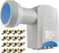 Poppstar 8-fach LNB LNC Set mit 16 F-Steckern (Kontakte vergoldet) Universal-Octo-LNB (für 8 Teilnehmer, - für Kabel Sat Satelliten-Schüssel (digital 4K Full HD 4k UHD 3D TV)