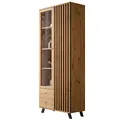 Newroom Vitrine Wildeiche Anthrazit Standvitrine Modern Vintage - 92x198x40 cm (BxHxT) - Vitrinenschrank Glasvitrine Highboard - [Barea.Four] Wohnzimmer Schlafzimmer Flur Esszimmer