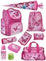 Familando Schulranzen Clou Schmetterling Schultasche, Butterfly rosa, ab 1. Klasse (Komplett-Set, 10-tlg., mit Lunch-Set, Sporttasche und Schultüte 85cm), kompakt, mit 2-Wege Reißverschluss