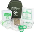 Mil-Tec® Erste Hilfe Set mit 17 Teilen • First Aid Notfallset für Outdoor, Fahrrad, Reisen & Survival • Erste Hilfe Kasten kompakt & leicht • Verbandstasche mit Gürtelbefestigung • Oliv